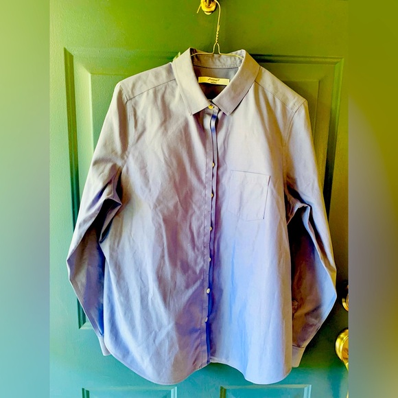 Foxcroft non iron blue Button Down Shirt ribbon blouse - Picture 1 of 13